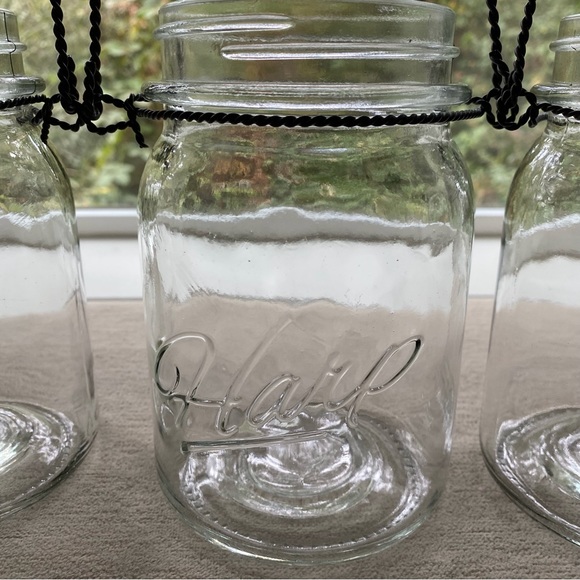 Set Of Three Beautiful Vintage Clear Glass Twisted Metal Hanging Lanterns, Vases - Picture 7 of 13